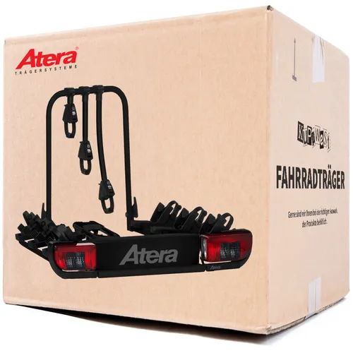 Atera Strada Sport 3 Fahrradträger für 3 Fahrräder - Fahrradträger für Anhängerkupplung, abnehmbar und mit Anti-Diebstahlschloss, ideal für Elektrobikes und bis zu 3 Fahrräder, leicht und vormontiert für einfachen Transport.