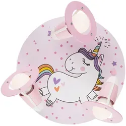 Elobra Rondell EINHORN BABSY MÄRCHENWELT - Kinderlampe in rosa, ideal für das Kinderzimmer, mit 3x E14 Fassungen für individuelle Lichtgestaltung und märchenhaftem Einhorn-Design.