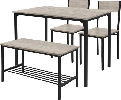 ML-Design Essgruppe für 4 Personen - Sonoma-Eiche - Esstisch Set mit 1 Tisch, 2 Stühlen und 1 Bank, modernes Design, platzsparend und ideal für kleine Räume, rutschfeste Füße und viel Stauraum.