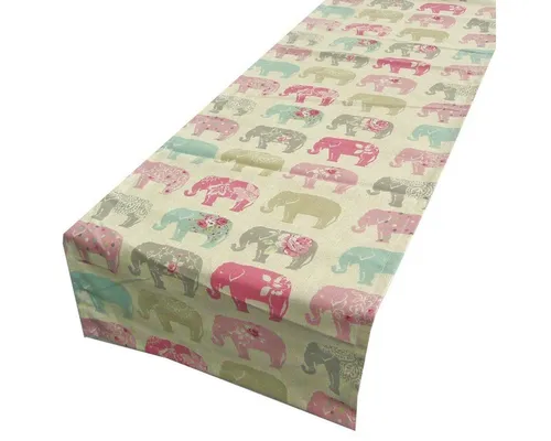 SCHÖNER LEBEN. Tischläufer Tischläufer Elefanten Pastell rosa türkis 40x160cm