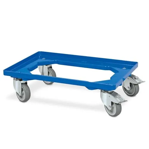 BRB Transportroller für Eurobehälter 600x400 mm, blau - Rollwagen mit 250 kg Tragkraft und 4 leichtgängigen Lenkrollen, davon 2 mit Feststellbremse für sicheres Abstellen. Ideal für Euro-Boxen und Körbe.