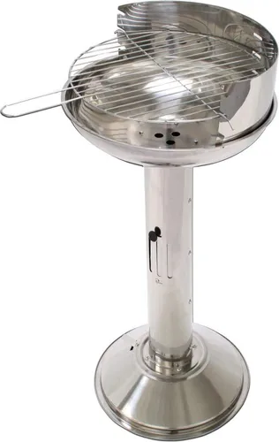 Säulengrill Edelstahl 69 cm hoch - KYNAST Holzkohlegrill - Edelstahl Säulengrill mit freistehendem Design und einer Grillfläche von 39 cm Durchmesser, ideal für gesellige Grillabende im Freien.