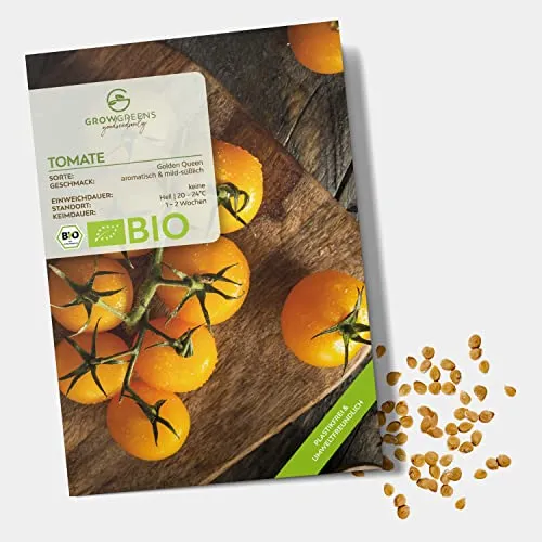 BIO Tomatensamen (Golden Queen, 10 Korn) - Tomaten Saatgut aus biologischem Anbau ideal für die Anzucht im Garten, Balkon oder Terrasse