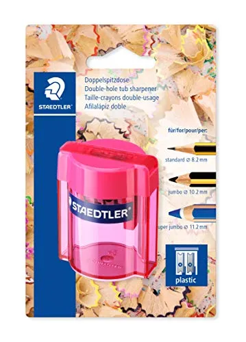 STAEDTLER 513 Blister 1 Anspitzer Kunststoff 2 Verwendungen mit Behälter transparent verschiedene Farben
