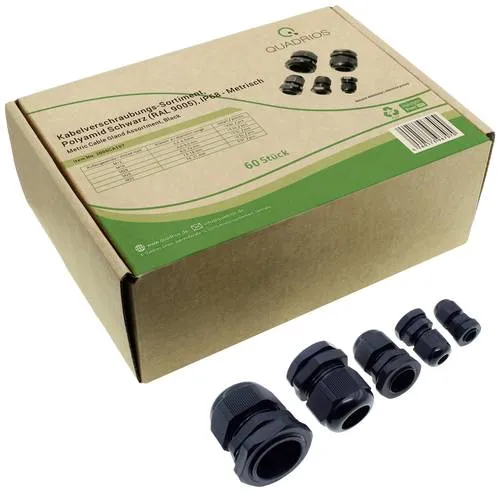 Quadrios 2009CA107 Kabelverschraubung Sortiment PA66 Schwarz (RAL 9005) - Elektrische Kabel & Leitungen, hochwertiges PA66 Material sorgt für optimale Isolierung und Langlebigkeit.