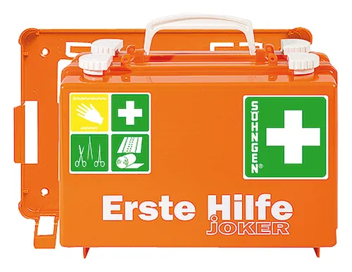 Söhngen Erste-Hilfe-Koffer Quick-CD Joker, DIN 13157 - Koffer für Betriebe bis 50 Mitarbeiter, mit bis zu 20 Jahren Haltbarkeit, ideal für Schulen & Einrichtungen. Plombierbares ABS-Gehäuse schützt die Füllung.