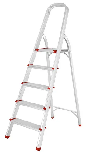 Vago-Tools 5 Stufen Alu Mehrzweckleiter - Leitern - Multifunktionale Haushaltsleiter aus leichtem Aluminium, ideal für Heimwerker- und Renovierungsarbeiten, korrosionsbeständig und platzsparend zusammenklappbar.