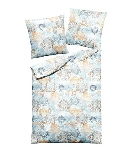 Dormisette Edel Biber Kuschel Bettwäsche 2 TLG. 155x220cm Blau Bunt Ornamente - Bettwäsche-Set aus 100% Baumwolle, weich und warm für kalte Nächte, mit praktischem Reißverschluss und modernem orientalischen Design.