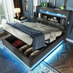 okwish Polsterbett mit Bettkasten 90x200 Bettgestell mit Stauraum-Kopfteil und USB&Typ-C-Anschlüssen,Jugendbett Ohne Matratze mit LED-Beleuchtung,... - Grau