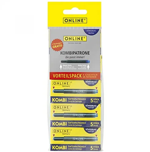 ONLINE Kombipatrone Maxi-Pack blau, 5x5 Stück Füllhalterpatronen lang