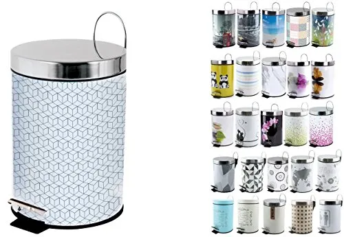 MSV Kosmetikeimer Mosaik Mülleimer Treteimer Abfalleimer-3 Liter – mit herausnehmbaren Inneneimer, Mozaik Gris