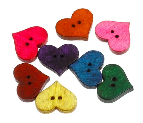 Holzknöpfe in Herzform Zweilochknöpfe 2 Loch 17x20mm 8 Farben Knöpfe Holz 30