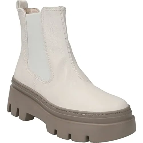 Paul Green Stiefelette 9124-032, Lack/Brush, Weiß, Damen - Wanderschuhe aus genarbtem Leder mit Leder- und Textilin Innenfutter, ideal für stilvolle Outdoor-Abenteuer.