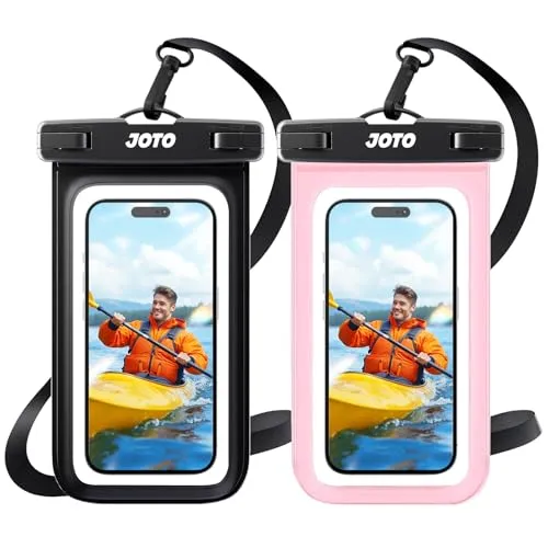 JOTO 2 Stück wasserdichte Handyhülle IPX8 Unterwasser Wasserfest Handytasche für iPhone 17 16 15 14 13 12 11 Pro Max Plus Air Galaxy S24 S23 A15 Xiaomi bis 7 Zoll Phone Case –Schwarz/Pink