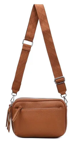 ITALYSHOP24 Schultertasche Damen Umhängetasche Brusttasche Cross Over Body Bag Handy Clutch (Spar-Set Clutch-Tasche mit einem breitem Muster Stoffgurt/Umhängeband, Leder Optik), viele Fächer, Freizeit Damentasche Reise Leder Optik Kosmetiktasche