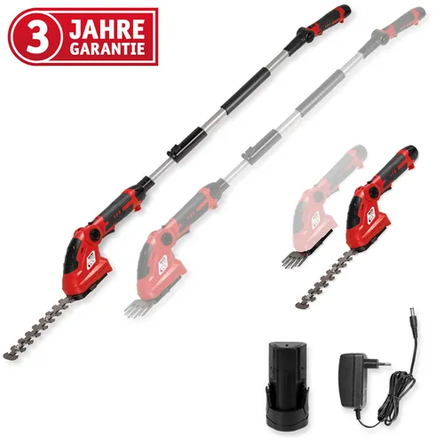 WALTER Akku Heckenschere/Grasschere mit Teleskopstange - Heckenscheren – Vielseitige 2-in-1 Lösung mit stufenloser Teleskopstange bis 120 cm und präzisen Laserschneidmessern für perfekte Schnitte.