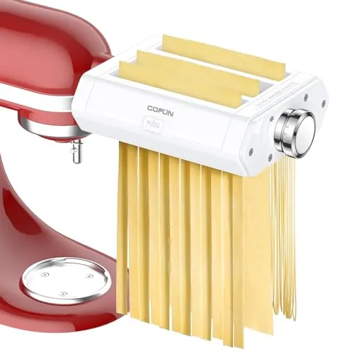 COFUN 3-in-1-Nudelaufsatz Set für KitchenAid Küchenmaschine | Nudelmaschine für Kitchen Aid mit Nudel-Blattroller, Spaghetti-Schneider und Fettuccine-Schneider