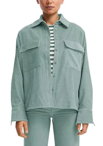 QS Damen 2170002 Langarmbluse, Größe 38 - Damenbluse mit Hemdkragen und langen Ärmeln, Loose Fit für optimalen Tragekomfort und eine Brusttasche für praktischen Nutzen.