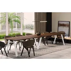 ENDO-Möbel Ausziehbarer Esstisch XXL Lungo White 130-405cm - Moderner Esstisch für bis zu 12 Personen, flexibel erweiterbar von 130 auf 405 cm. Robuste Verarbeitung und langlebiges Design mit hochwertigem Nachbildungsfurnier und elegantem weißen Gestell.