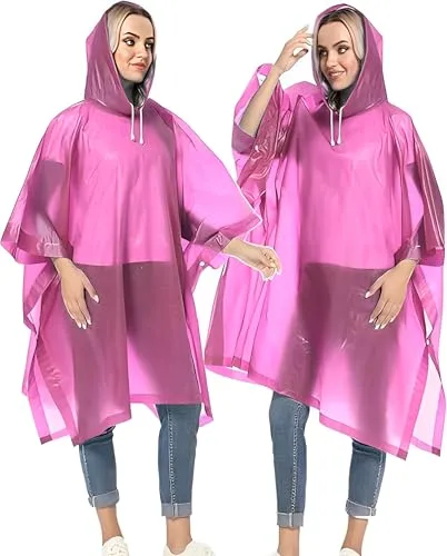 JITIFAZH 2 Stück Regenponcho, Wiederverwendbarer, Tragbarer Unisex-Regencape für Fahrrad, Wandern, Camping, Angeln, Konzert, Stadion, Festival(Rosa+Rosa)