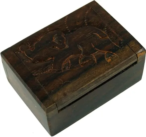 GURU SHOP Beschnitzte Holzdose, Schatztruhe, Schmuck Schatulle - Elefant, Size:klein (3x7x5 cm)