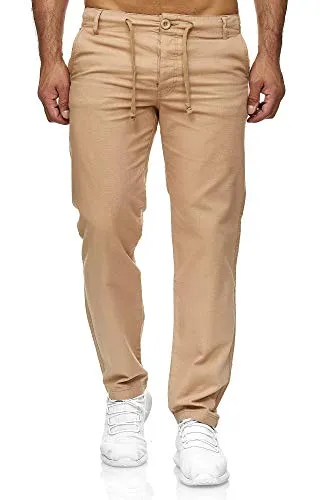 Reslad Leinenhose Männer Chino Herren-Hose lockere Sommer Stoffhose Freizeithose aus bequemer Baumwolle lang RS-3000 (S, Camel)