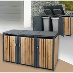 ML-DESIGN Mülltonnenbox aus Stahl - Wetterfeste Verkleidung für 3 Mülltonnen - Mülltonnenbox aus pulverbeschichtetem Stahl, ideal für 3 Mülltonnen bis 240 l. Mit geräuschlosem Deckel und cleverem Zugseil-System für einfachen Zugriff. Schützt vor Tieren und sorgt für Ordnung im Garten.
