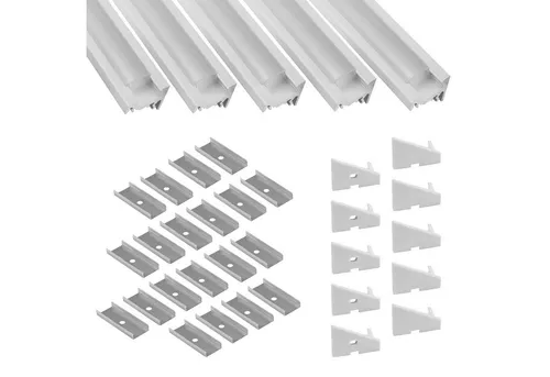 tktrading24 LED-Stripe-Profil 5x A20 LED Profil 2m - Weiss inkl. Abdeckung, Halter & Endkappen