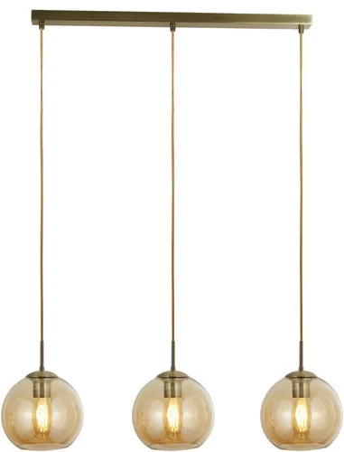 Pendelleuchte 3-flammige antik messing mit Bernstein Glas - Lampen: Stilvolle 3-flammige Pendelleuchte mit antikem Messingfinish und einzigartigen Bernstein-Glaskugelschirmen, perfekt für Kücheninseln oder Esstische.