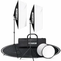 Lion Light Softbox Set 2x 50x70 cm mit E27 85W 5500K - Perfekte Beleuchtung für jedes Shooting! Das Set enthält zwei Softboxen, zwei Stative und energiesparende LEDs für gleichmäßiges Licht. Ideal für Influencer und Fotografen, inklusive robuster Transportbox.