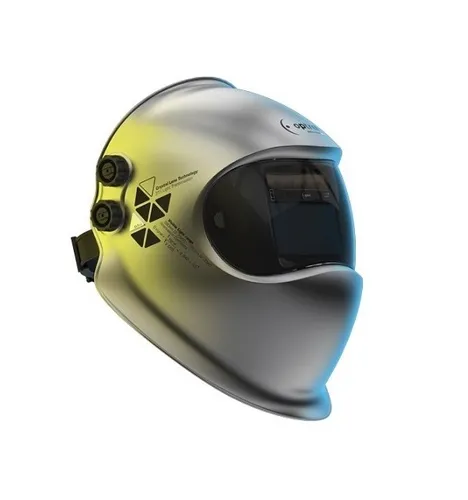 Optrel crystal 2.0 Schweißerschutzhelm - Silber - Automatik Schweißhelm mit solarem und batteriebetriebenem Verdunkelungsfilter, bietet optimalen Schutz (DIN 12) und ein breites Sichtfeld (50x100 mm) für präzises Arbeiten.