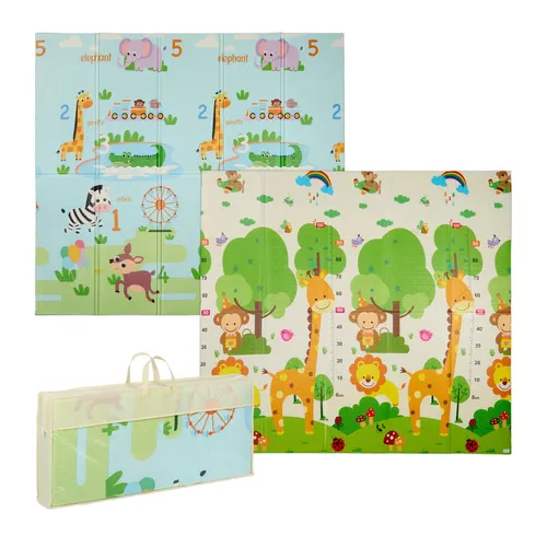 Relaxdays Faltbare Spielmatte für Kinder, 200 x 180 cm - Schadstofffreie Krabbelmatte aus XPE-Schaumstoff mit niedlichen Tiermotiven, ideal für sicheres Spielen und einfach abwaschbar.