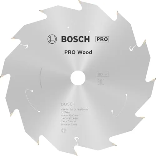 Bosch Professional PRO Wood Kreissägeblatt 165 mm - Hochwertiges Sägeblatt für kabellose Kreissägen, ideal für präzise Schnitte in Holz, 165 x 1,5 x 15.875 mm.
