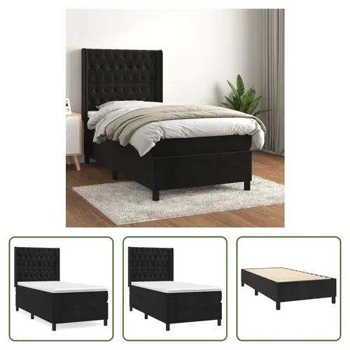 vidaXL Boxspringbett mit Matratze Schwarz 90x190 cm Samt