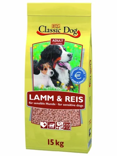 Classic Dog Hundefutter Lamm & Reis 15kg - Hypoallergenes Trockenfutter für empfindliche Hunde, ideal bei Allergien und Magen-Darm-Problemen. Unterstützt gesunde Haut und glänzendes Fell mit Omega-3 und Omega-6-Fettsäuren.