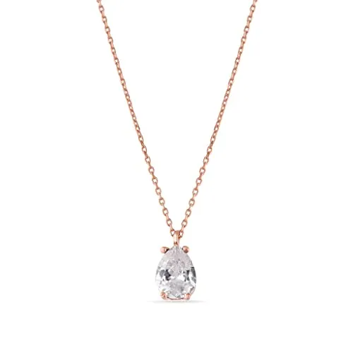 Halskette mit Tropfen Kristall Anhänger - 925 Sterling Silber, Roségold - Elegante Kette für Damen aus 925 Sterling Silber mit Tropfen Kristall Anhänger, hypoallergen und perfekt als Geschenk für besondere Anlässe. Handgefertigt und in edler Geschenkverpackung.