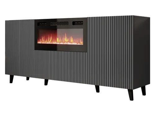 MIRJAN24 Kommode Vamos Grey 180 mit Kamin - Moderne Kommode mit realistischem LED-Kamin, Heizfunktion und Fernbedienung – ideal für gemütliche Abende und stilvolle Einrichtung.