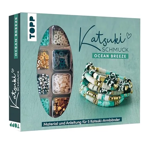 Katsuki Schmuck Ocean Breeze: Anleitung und Material für fünf Armbänder in Trendfarben mit Goldelementen (Schmucksets)