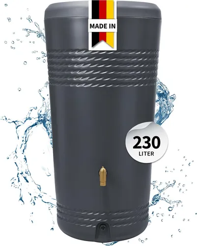 4rain MILO 2in1 Regenspeicher 230 Liter - Regentonne in graphite grey mit Pflanzschale - stilvoll und nachhaltig. 230 Liter Fassungsvermögen, ideal zur Regenwassernutzung und dekorativen Bepflanzung. Robust und langlebig aus Recyclingkunststoff.