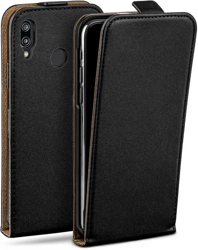 moex Handyhülle für Huawei P20 Lite Hülle Klappbar Flip Case Schwarz 5,84 Zoll, 360 Grad Schutz Handytasche Leder Optik PU Lederhülle Cover Klapphülle