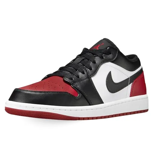 NIKE Herren Air Jordan 1 Low Sneaker, Weiß, Schwarz, Rot, niedrig, 13