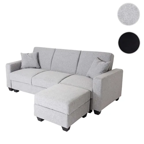 Sofa HWC-H47 mit Ottomane und Schlaffunktion - Modernes Sofa mit Stauraum, ideal für Wohnzimmer. Schlaffunktion und wählbare Farben machen es perfekt für Gäste und flexible Wohnräume.