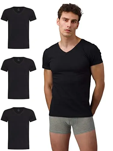 Burnell & Son Herren T-Shirt 3er Pack V-Ausschnitt - Herren-Unterhemden aus hochwertiger Baumwolle, atmungsaktiv und flexibel, ideal als Unterziehshirt oder für sportliche Aktivitäten.