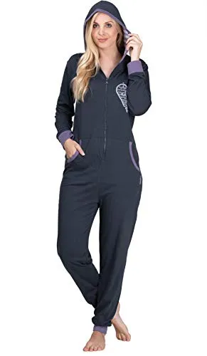 maluuna - Damen Jumpsuit, Onesie, Overall, Einteiler mit Bündchen an Arm- und Beinabschluss aus 100% Baumwolle, Farbe:anthrazit, Größe:32-34
