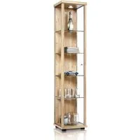 K-Möbel Glasvitrine Buche mit LED & 4 Glasböden - Elegante Wohnzimmervitrine aus Buche mit 4 höhenverstellbaren Glasböden und LED-Beleuchtung, ideal zur stilvollen Präsentation Ihrer Sammlerstücke.