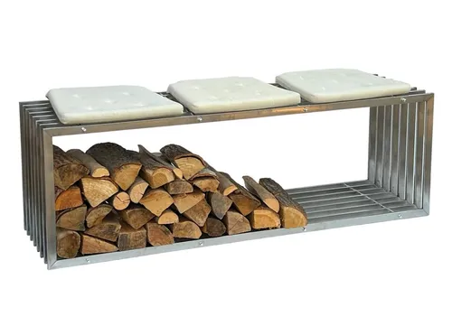 DanDiBo Kaminholzregal Innen Edelstahl Metall 150 cm - Kaminholzständer aus Edelstahl, modern und vielseitig einsetzbar als Regal oder Sitzbank. Ideal für Wohnzimmer und Wintergarten, wetterfest und einfach aufzubauen.
