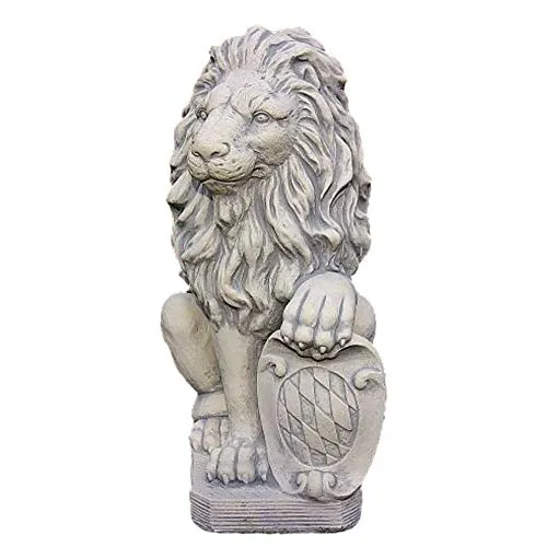 Löwe mit Schild aus Steinguss 54 cm H für den Garten Tierfigur frostfest für den Hauseingang