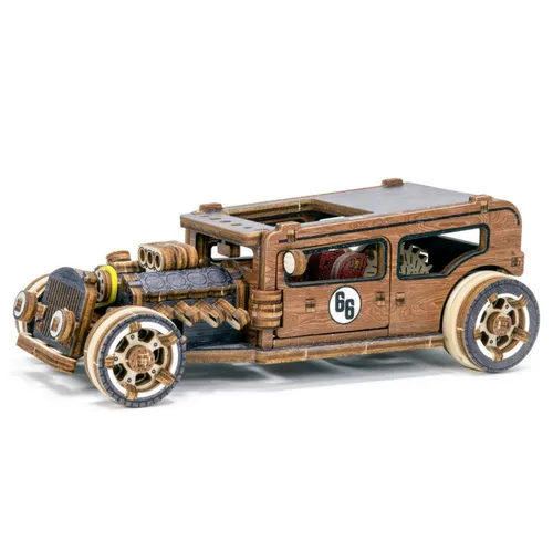 Wooden City 3D-Puzzle Hot Rod Limited Edition - 3D-Puzzle Holzmodell Bausatz mit 134 laser geschnittenen Teilen. Ideal für Bastelenthusiasten und Designliebhaber – vereint nostalgisches Rennwagen-Design mit cleverer Mechanik.