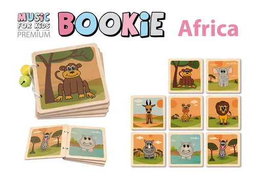 Voggenreiter Music for Kids Premium Bookie Africa Holzbuch - Buntes Holzbuch für Kinder mit tollen Bildern und Geschichten, ideal zur Förderung der Kreativität und Fantasie. Perfekt für kleine Musikliebhaber!