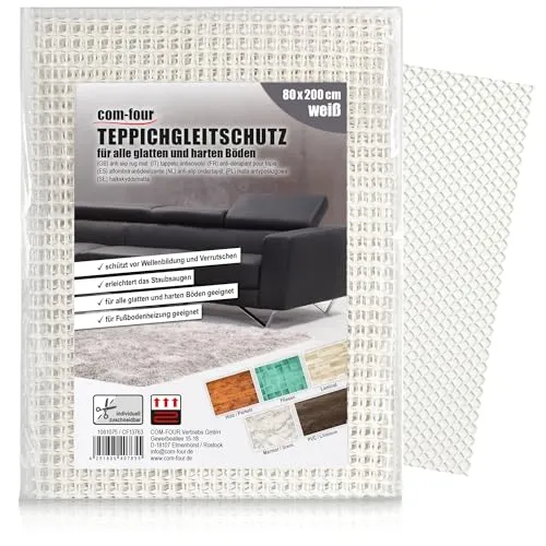 COM-FOUR® Antirutschmatte für den Teppich - Teppichunterlage 200x80 cm - Teppichstopper - rutschfeste Matte in weiß - zuschneidbare Schubladenmatte